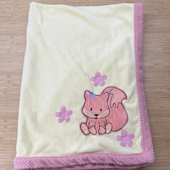 Dolly Baby Security Blanket Lovey Yellow Pink With Fox Embroidery - Picture 1 of 4